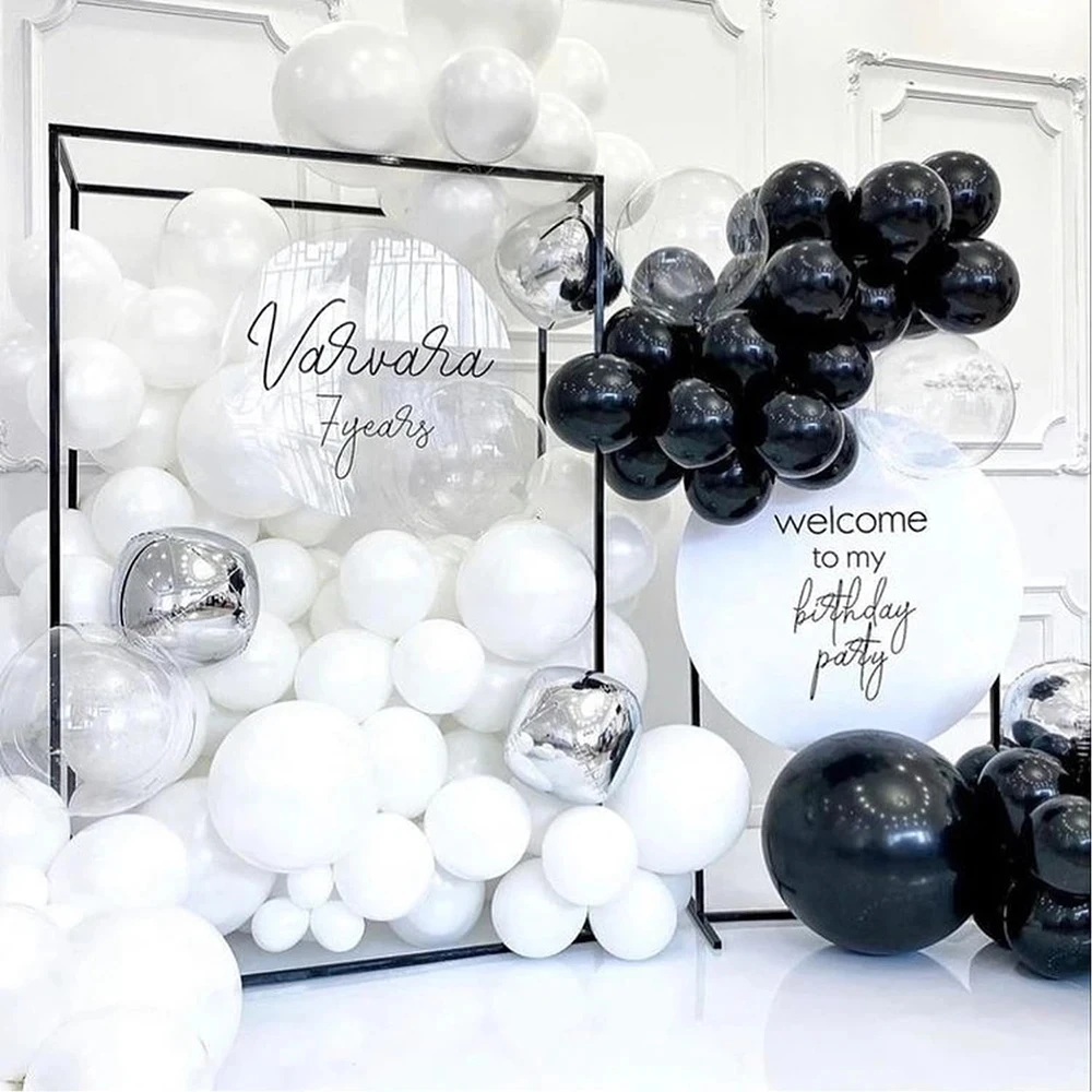 White Balloons Garland Arch Kit Black Confetti Latex Balloon Wedding Graduation Anniversary Decoration Birthday Party Supplies