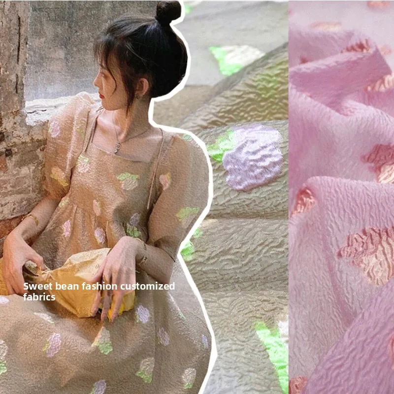 

Organza Jacquard Fabric Spring Summer Thin Champagne Gold Bubble Embossed Cut Dress Clothing Brand Fashion Design Sewing Cloth