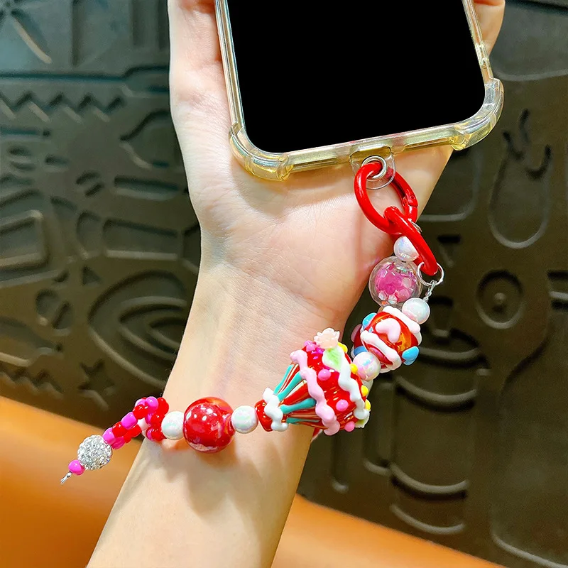 Creative hot air balloon bead portable chain wrist short hanging rope clip style phone case bag fashion accessories universal