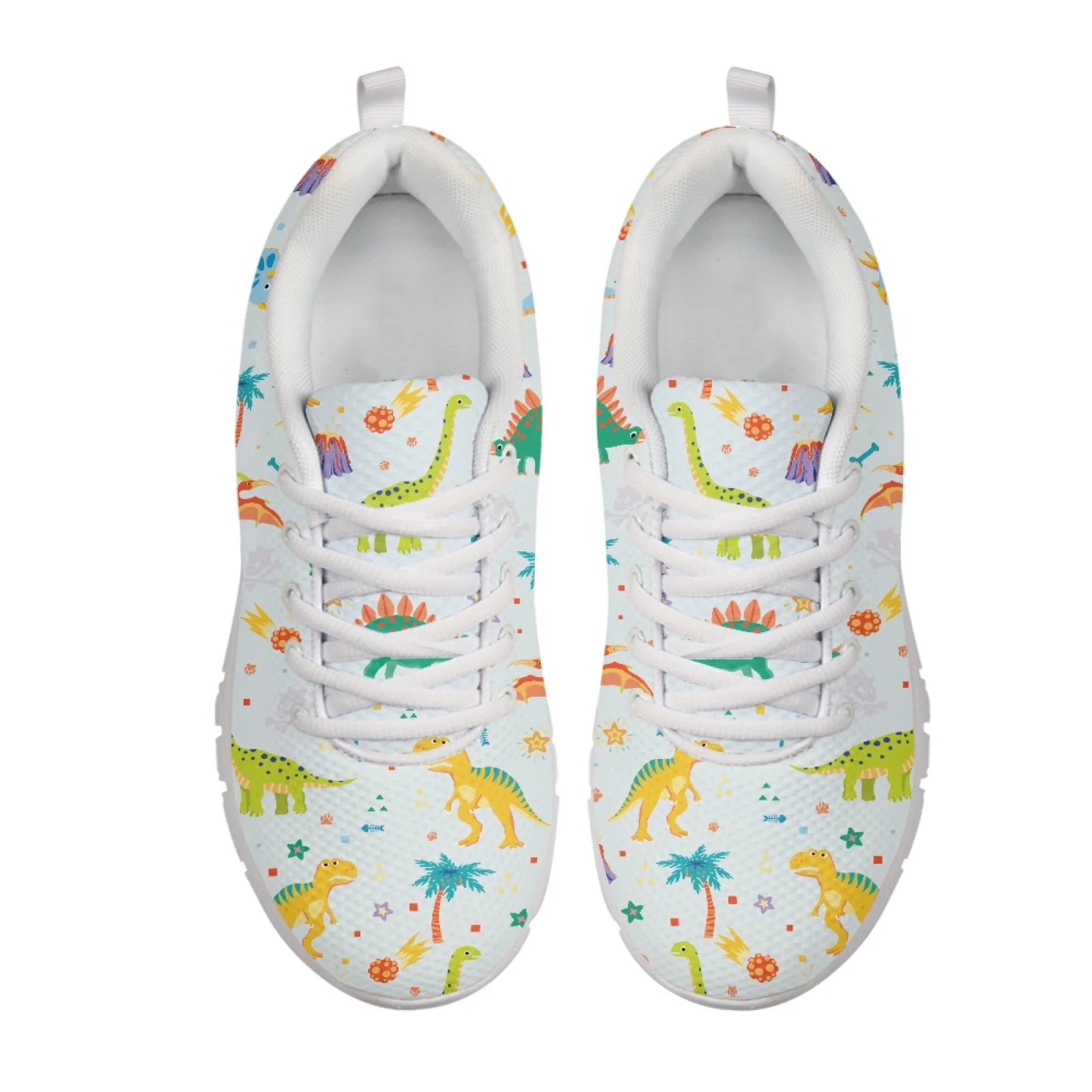 Coloranimal Dinosaur Print Lace-up Walking Sneakers Women Sneakers Athletic Sneaker for Womens Ladies