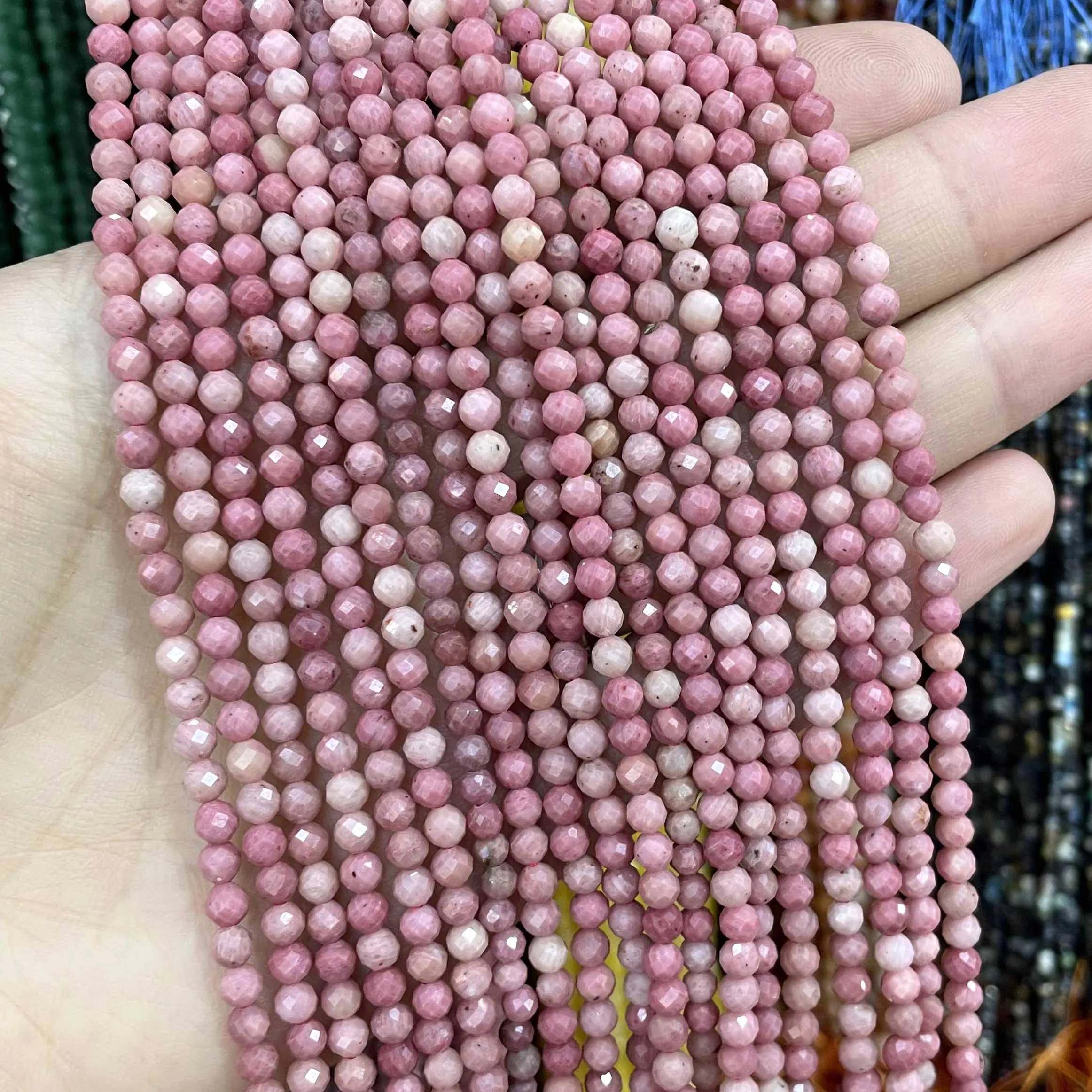 2 3 4 MM Natural Stone Faceted Rhodochrosite Small Loose Spacer Beads For Jewelry Making DIY Bracelet Earrings Accessories 15\'\'
