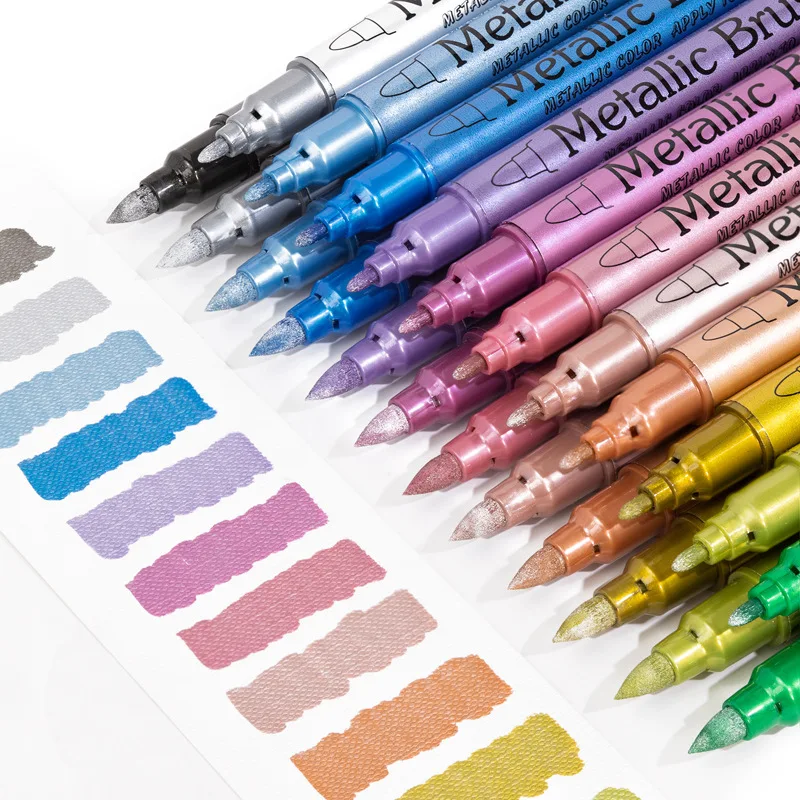 ปากกาเมทัลลิก 12 สี สำหรับระบายสีหิน เซรามิก ไม้ ผ้า หินกรวด สมุดภาพ อัลบั้มรูป