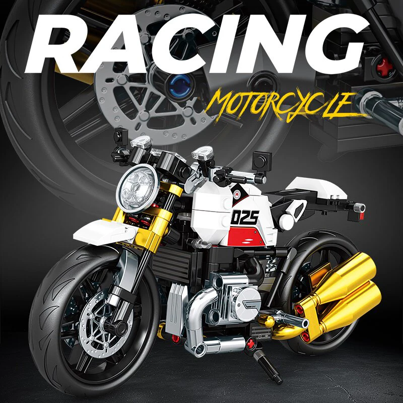 Set de Bloques de Construcción de Motocicleta, Modelo de Superbike de Carreras, Motocicleta Retro de Calle, Juguete Cole