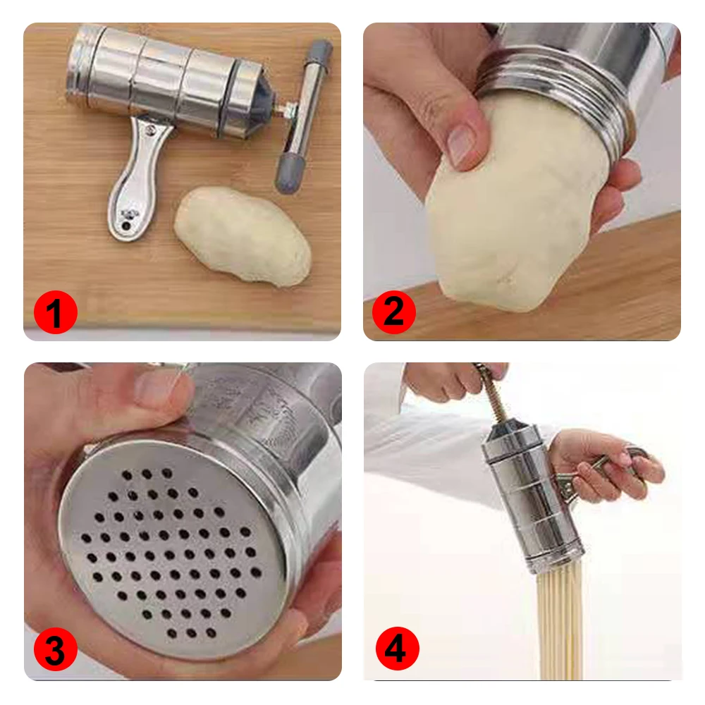 Making Spaghetti Fruits Juicer Press Pasta Machine With 5 Pressing Moulds Multifunctional Manual Noodle Maker Stainless Steel