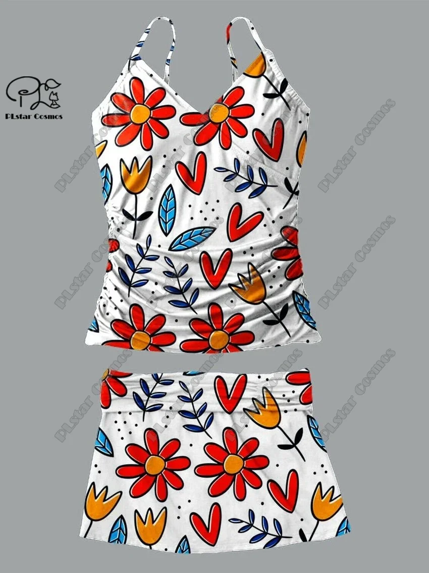 Damen V-Ausschnitt Sommer kleine frische Blumen druck Strap srock zweiteiligen Badeanzug Anzug Urlaub Reise neue Badeanzug Q-1