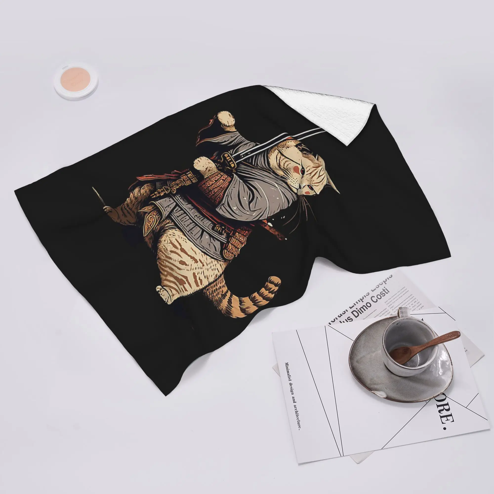Custom Catana Cats Retro Samurai Yakuza Holder Soft Face Towel Quick Dry Pool Bath Cotton Towels Breathable