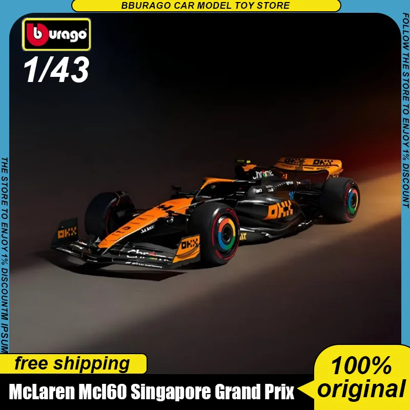 In Stock New Bburago 1:43 Singapore Grand Prix Mclaren Mcl60 Alloy Miniature Diecast Model #4 #81 Mcl60 F1 Car Model Toys Gift