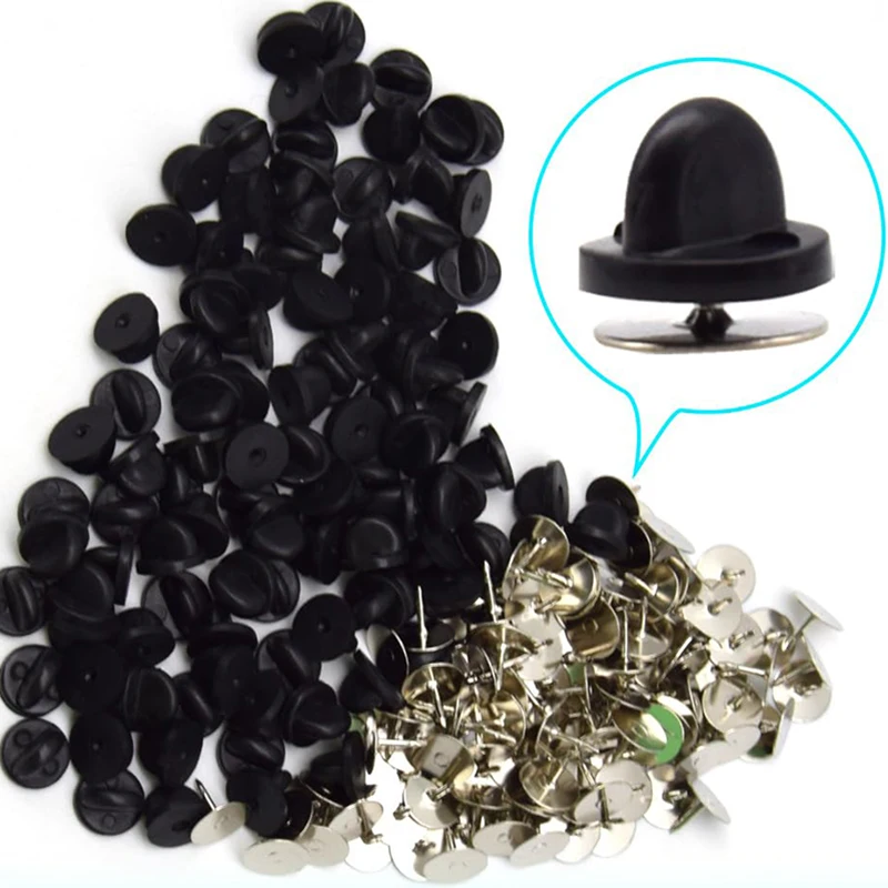 50/100Pcs Black PVC Rubber Pin Backs Butterfly Clutch Tie Tack Lapel Holder Clasp Pin Cap Keepers for Uniform Badges Replacement