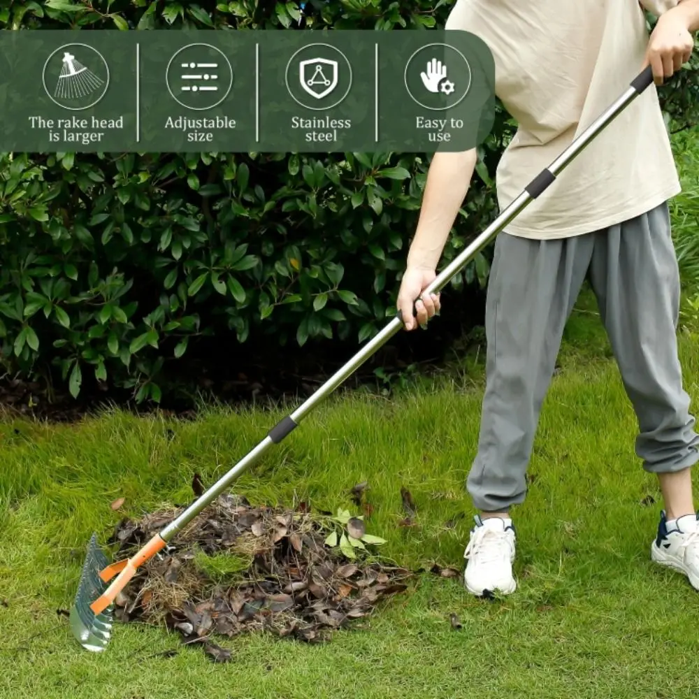 

Stainless Steel Detachable Lawn Thatch Rake Removable Durable Garden Leaf Rake Versatile Combs Turf Soil Aerator Farmland
