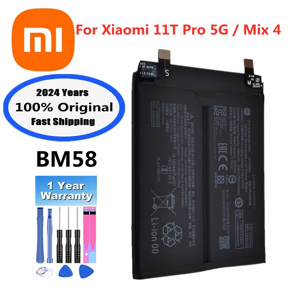 

2024 года, 100% оригинальный аккумулятор BM58 5000 мАч для Xiaomi 11T Pro 5G/Mix 4, сменные аккумуляторы для телефона + бесплатные инструменты