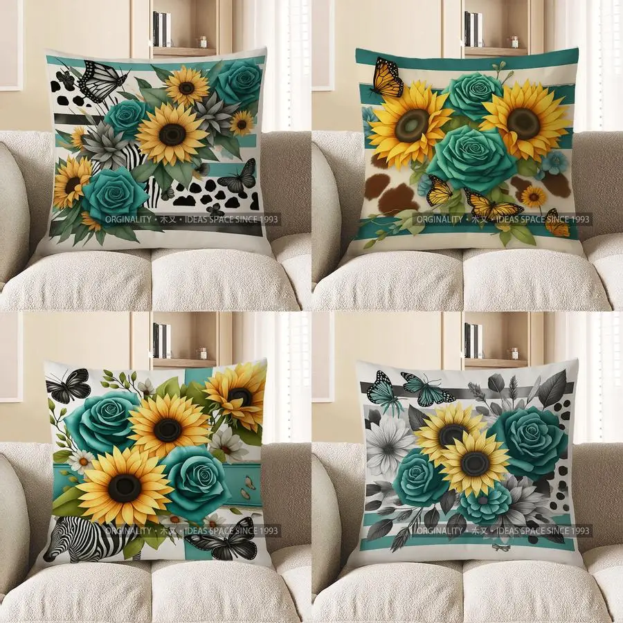 

Домашний декор, подсолнухи и розы с бабочкой, наволочка с узором, подходит для дивана, спальни, автомобиля, наволочка