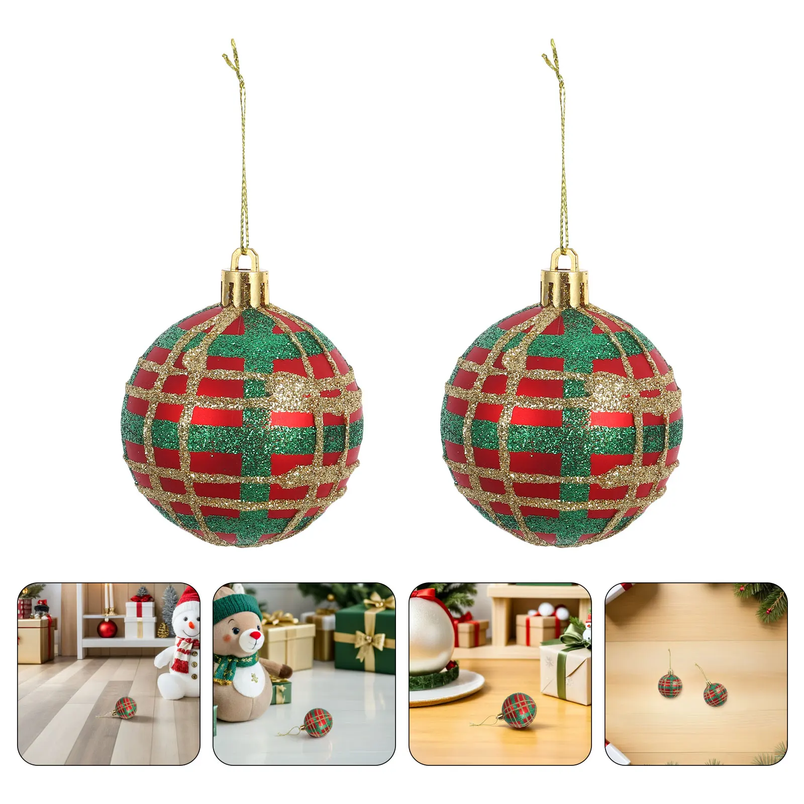 

12pcs Christmas Tree Ornaments Shatterproof Plastic Xmas Tree Plaid Ball Ornaments Holiday Decorative Hanging Baubles Red Green