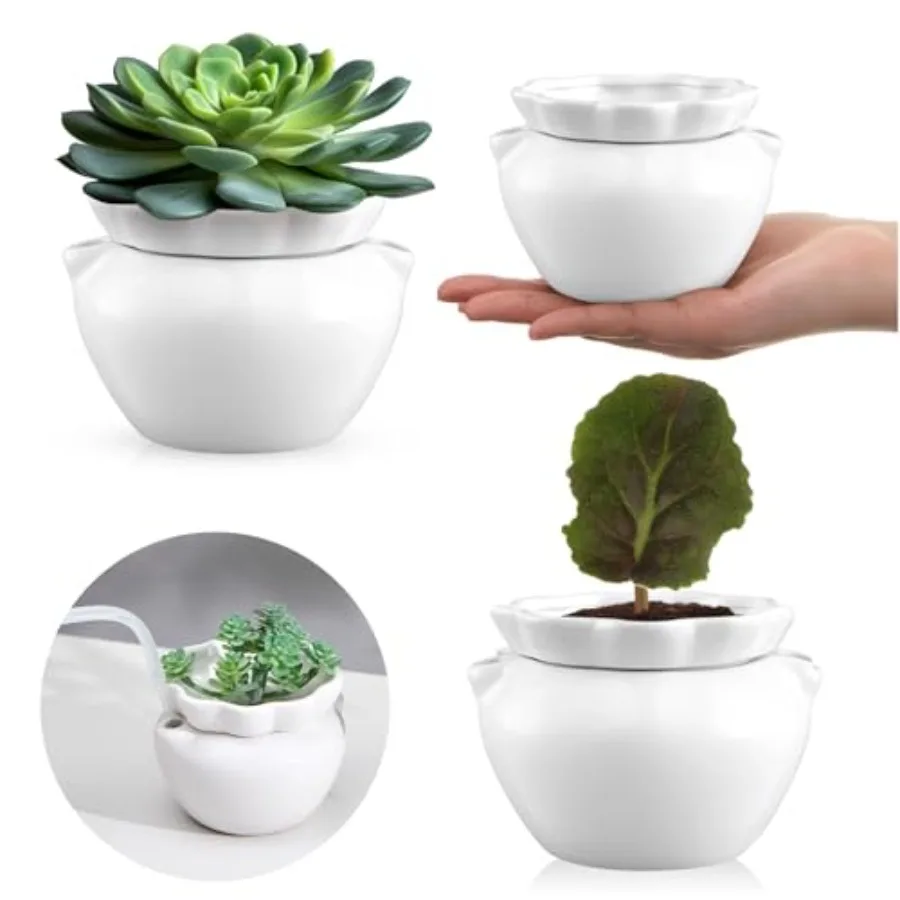 

Набор керамических горшков для африканских фиалок с автополивом, белые, с высокоабсорбирующей внутренней вставкой, для комнатных растений, для любителей растений