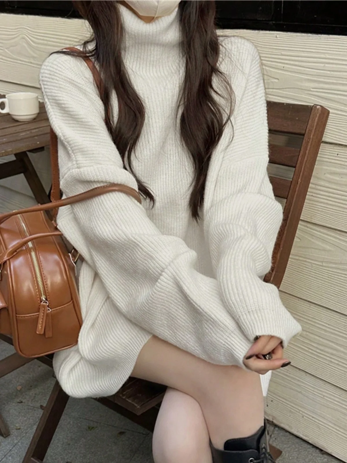 South korea Dongdaemun Autumn and Winter Idle Sle Soft Glutinous Turtleneck Knitwear Small Mid-Length Loose Slimming Sweate...