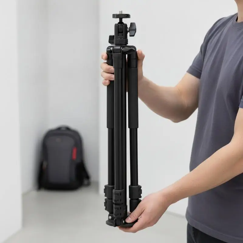 Foldable Tripod, Photographic Light Stand with Phone Holder & Camera Flash Mount Bracket, Live Streaming Support Stand