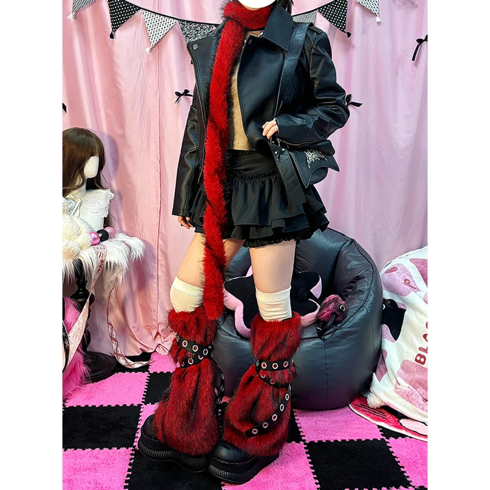 

Зимний теплый пояс для ног, комплект средней длины, трубка, субкультура, плюшевый пояс, горячая девушка, длинная поясная цепочка, рождественский реквизит для косплея в стиле панк