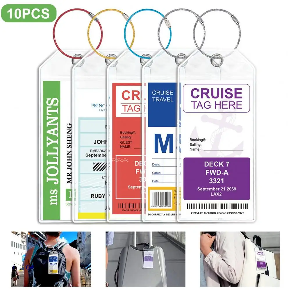 Luggage Tag Holder Waterproof Cruise Luggage Tag Set with Zip Seal Holder 10 Pcs Reusable Carnival Essentials for Document