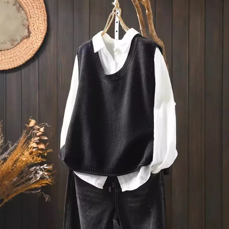 

Button Jacket Casual Literary Knitted Vest Comfortable Sweater Women's 2025 Spring Autumn New Loose Stacked Vest High Street