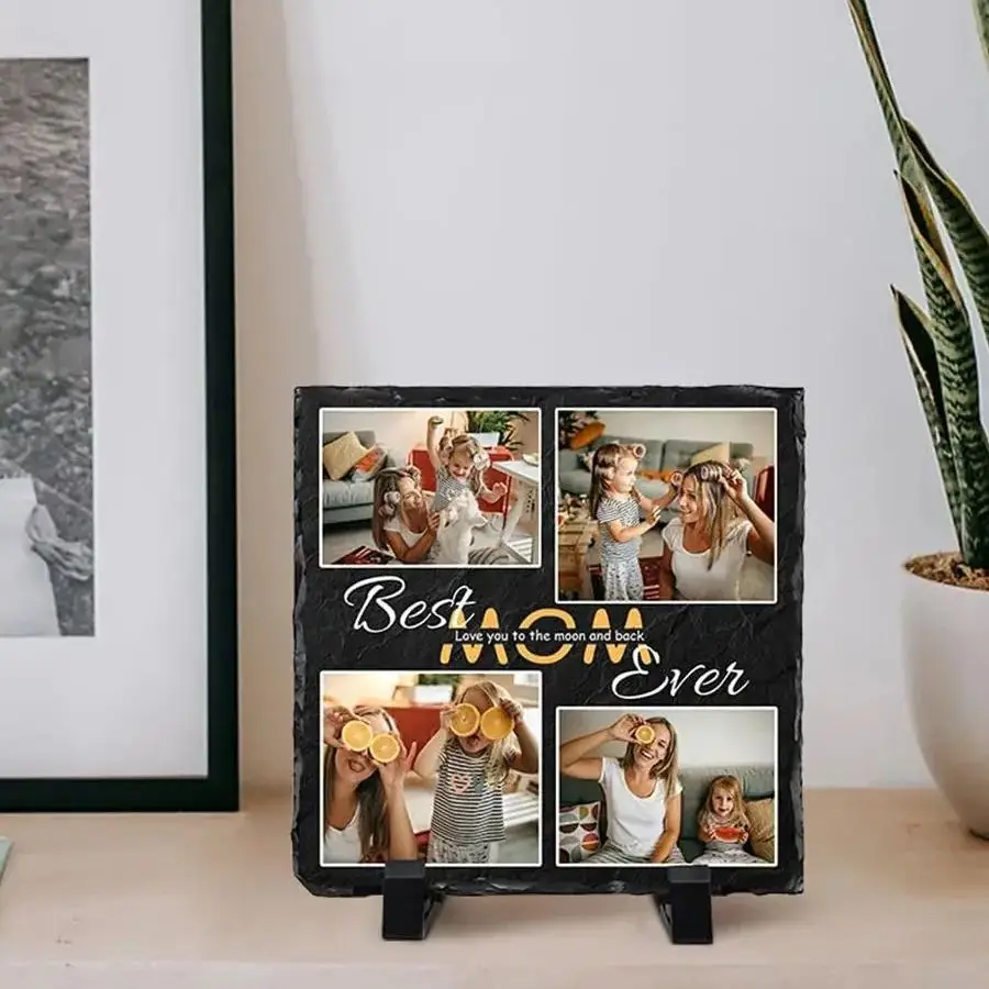 Photo de famille personnalisée, pierre imprimée, décoration de maison, texte personnalisé, souvenir commémoratif, cadeau de fête des mères et des pères pour les membres de la famille