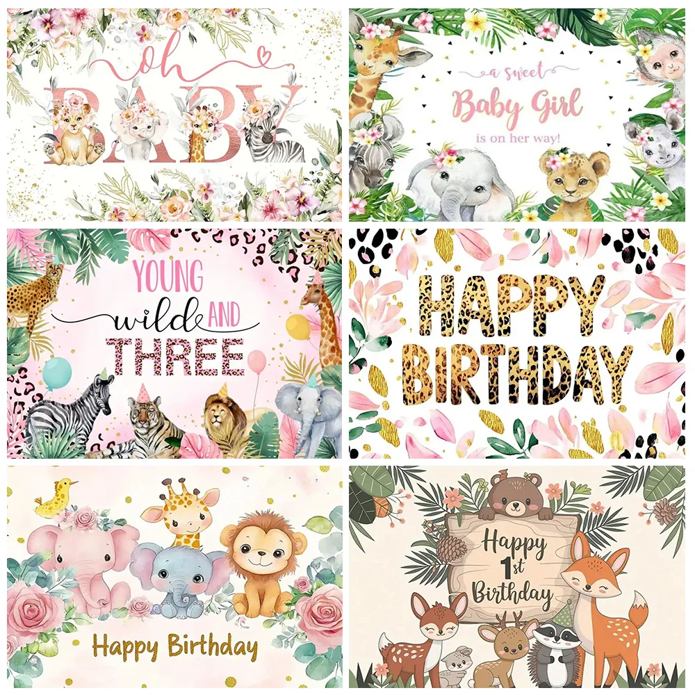 

Animal Jungle Theme Newborn Kids Birthday Party Decorations Backdrop Supplies Baby Shower Background Banner Photography Props