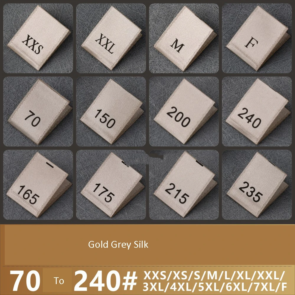 الأسهم القطن حجم التسمية XS / M / L أسود أبيض ذهبي الساتان الحرير الرقمية تسمية الشركة المصنعة لينة ماتي حجم الملابس التسمية #5