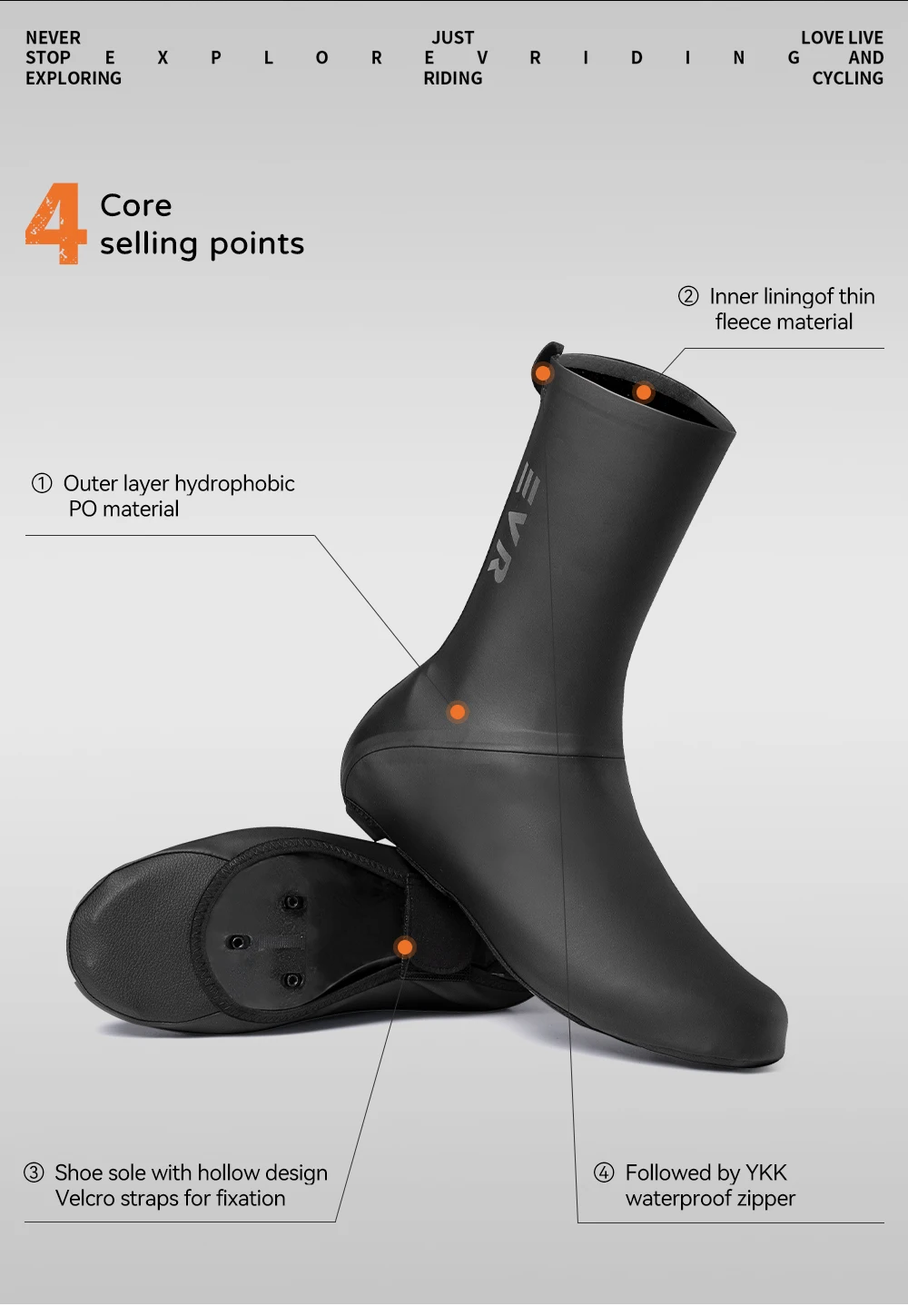 EVR Winter-Fahrradüberschuhe Wasserdichte Fußabdeckungen Warme Plus-Velours Kälteschutz Outdoor-Fahrrad-Schuhüberzüge – Detail 3