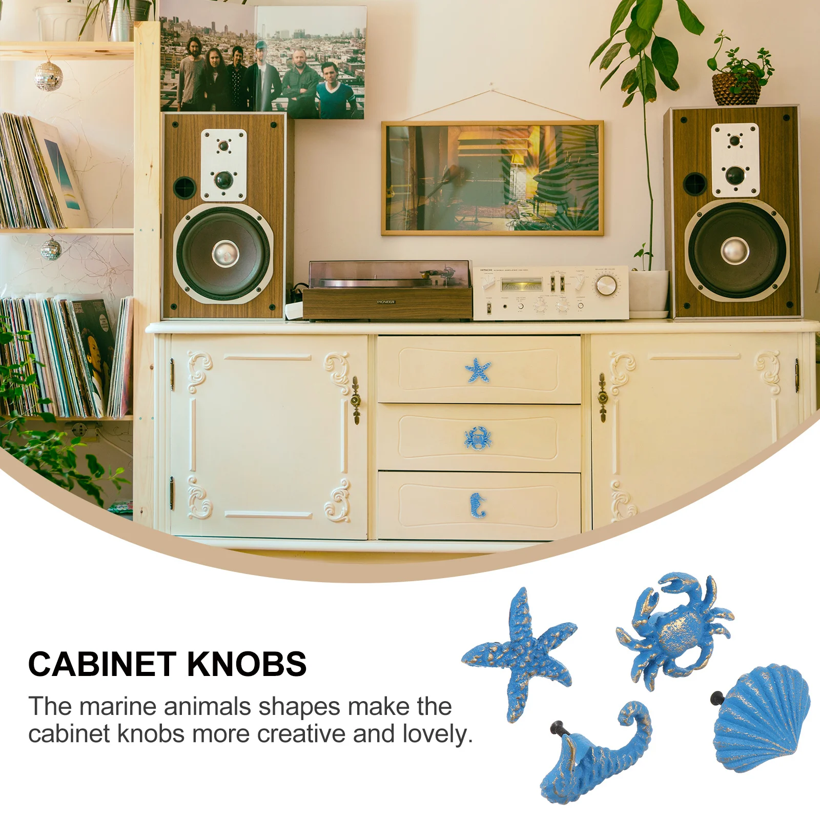 

4 pcs Retro Marine Animals Cabinet Knobs Iron Drawer Handles For Closet Furniture Beach Theme Metal Hardware Pulls