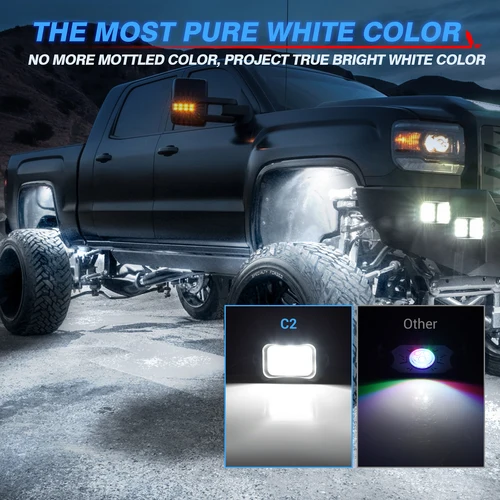 Imagen 2 del producto Luces LED de roca blancas curvadas de color blanco puro serie C2, luces sublumbrantes de color sólido de 8 vainas compatibles con automóviles, camiones, todoterreno, ATV, UTV