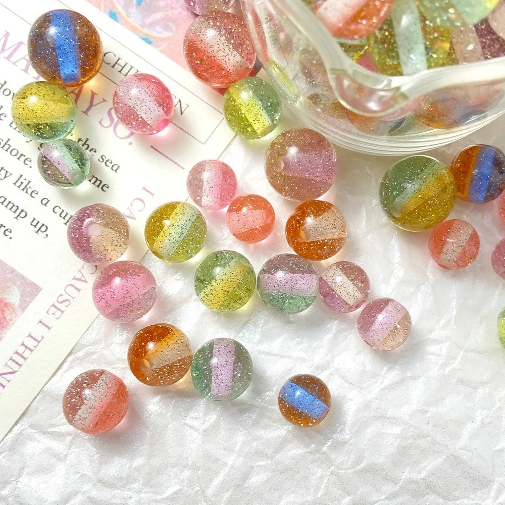 10pcs/lot 8/10mm Dreamy Diamond Dust Glitter Resin Plastic Gradient Starry Sky Beads For DIY Bracelets Necklaces Jewelry Making