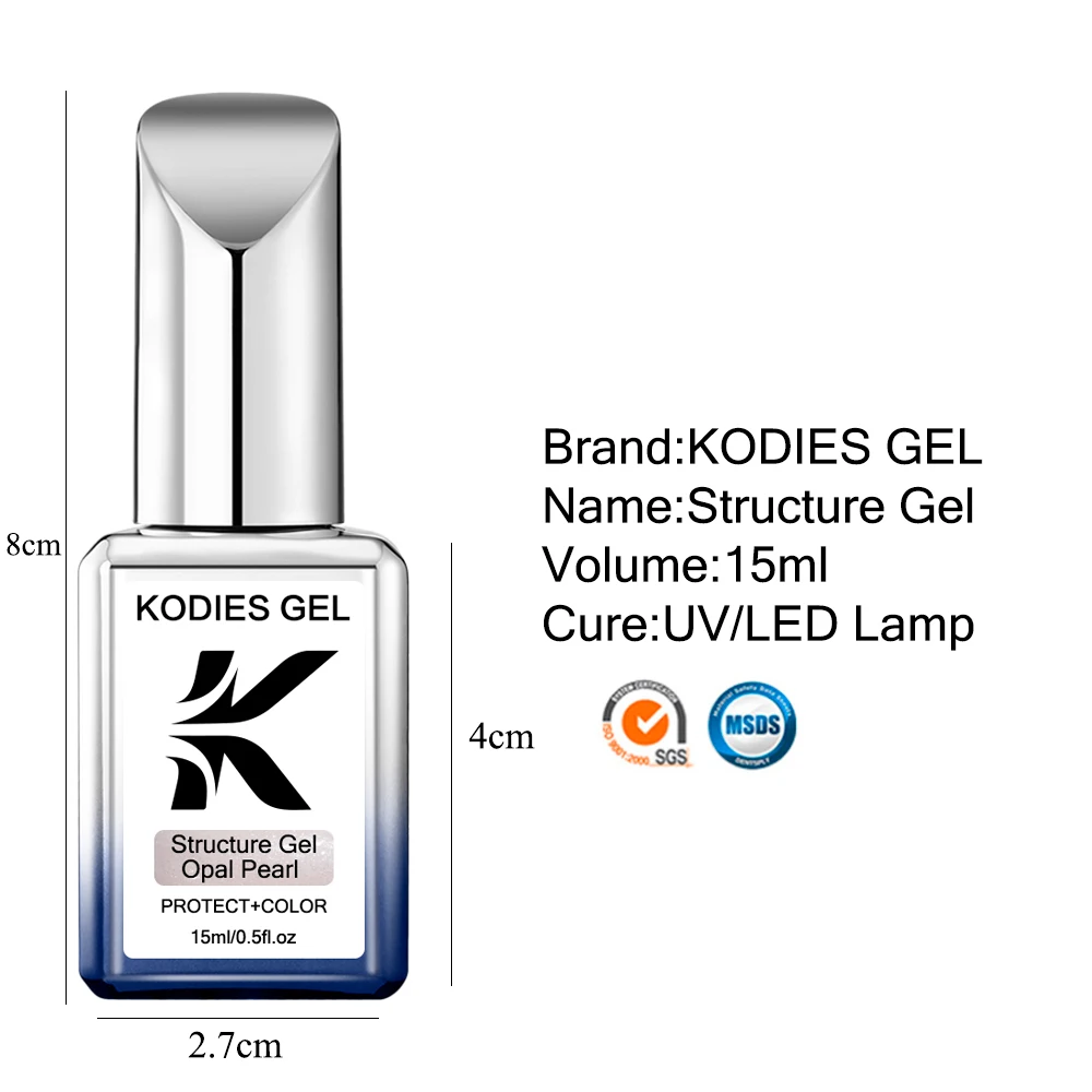 Kodies Gel Opal Perle Gummi Basis Gel Nagellack 15ml Struktur Gummi basis Gellak semi permanente UV-Schimmer rosa Gel Nägel Kunst