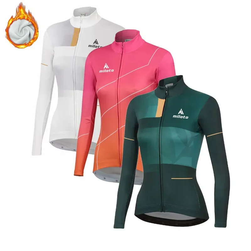 MILOTO-Winter Cycling Thermal Fleece Clothing Sets for Women, Top Cycling Jersey, Sport Bike, MTB Riding Clothing, Warm Jackets