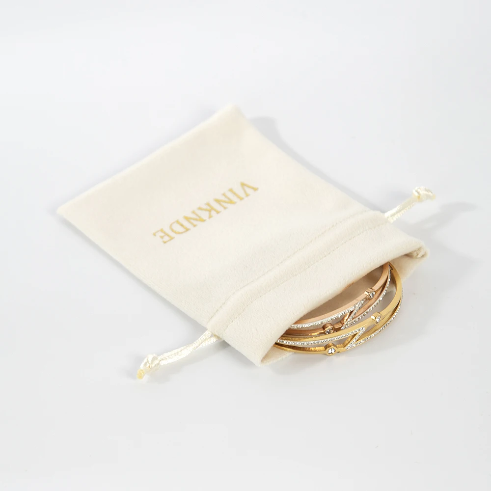 100-Pack Bulk Custom logo Luxury Velvet Jewelry Gift Pouch Soft Beige Drawstring Earrings Bracelet Packaging Bag Small Business