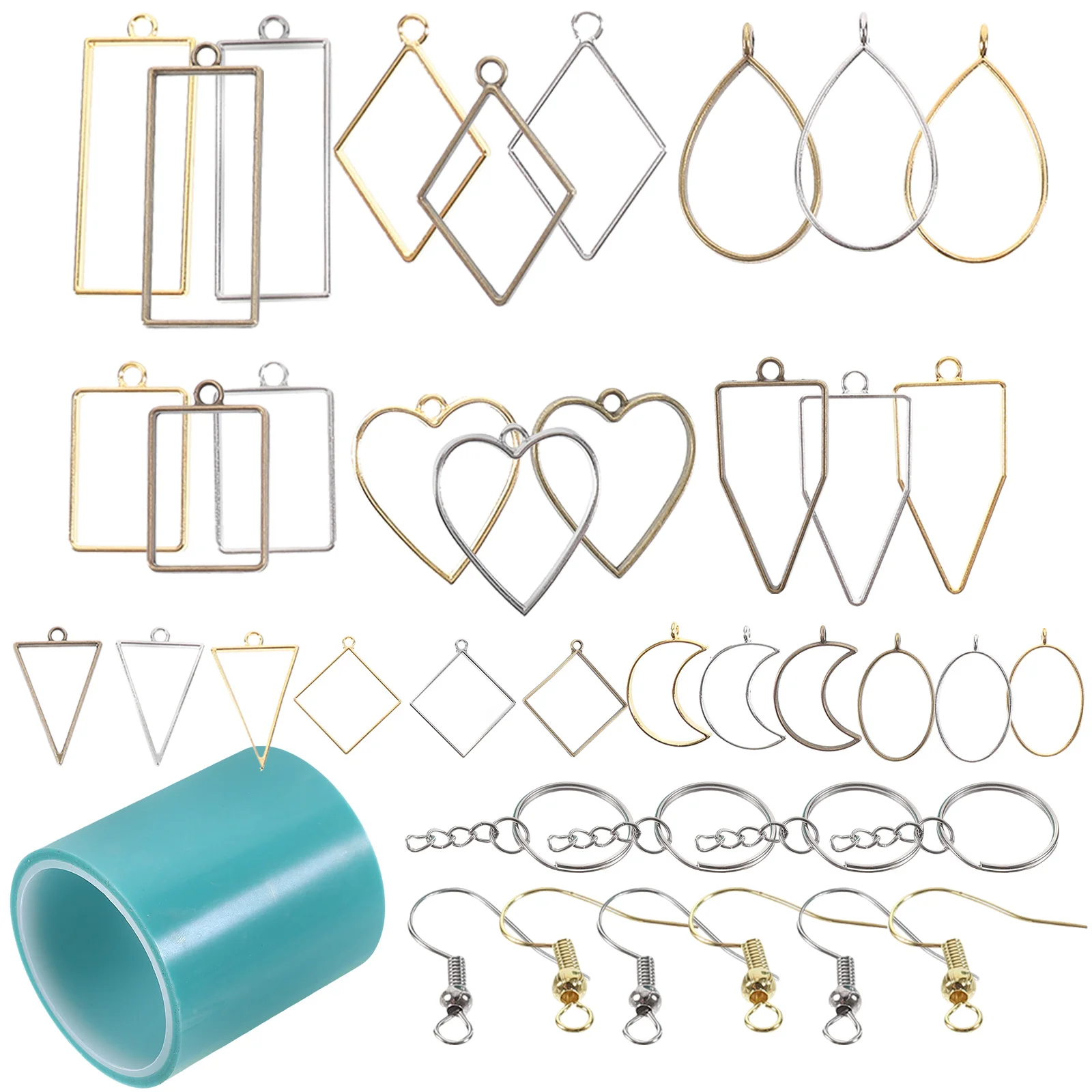 

55pcs Metal Bezel Pendants Hollow Frames for Resin Jewelry Making Charms Bracelets Necklaces Earrings Accessories