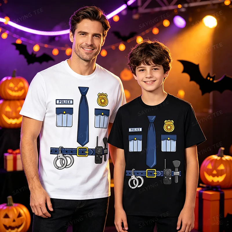 Halloween Polizist Partykostüm Halloween Polizeibeamter Cosplay T-Shirt Y2k Lustige Jungen Mode Grafik-Bekleidung Herrenkleidung – Detail 3