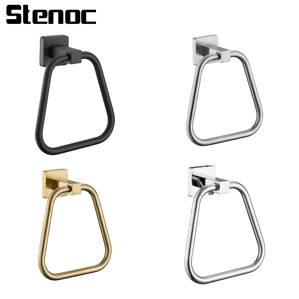 

Brush Gold Stainless Steel Toilet Paper Holder Wall Mounted Washroom Organizer Bathroom Towel Ring Black Square Towel Holder