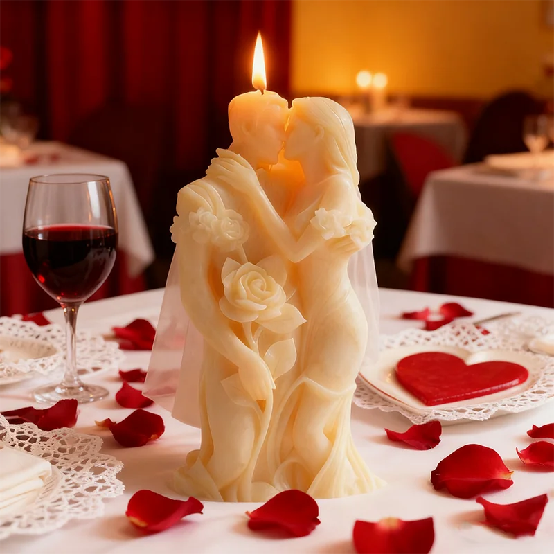 

Romantic Couple Rose Valentine's Day Silicone Mold Kissing Lovers Aromatherapy Candle Plaster Mould for Wedding Home Decor Gift