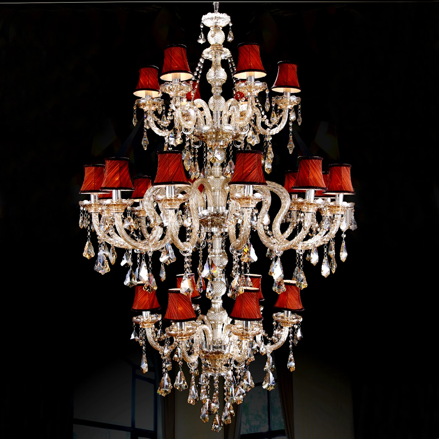 

Light Luxury Cognac Color Crystal Chandelier For Stairway Sitting Room Big Chandelier For Staircase Iron Hanging Lamp Lustre Led