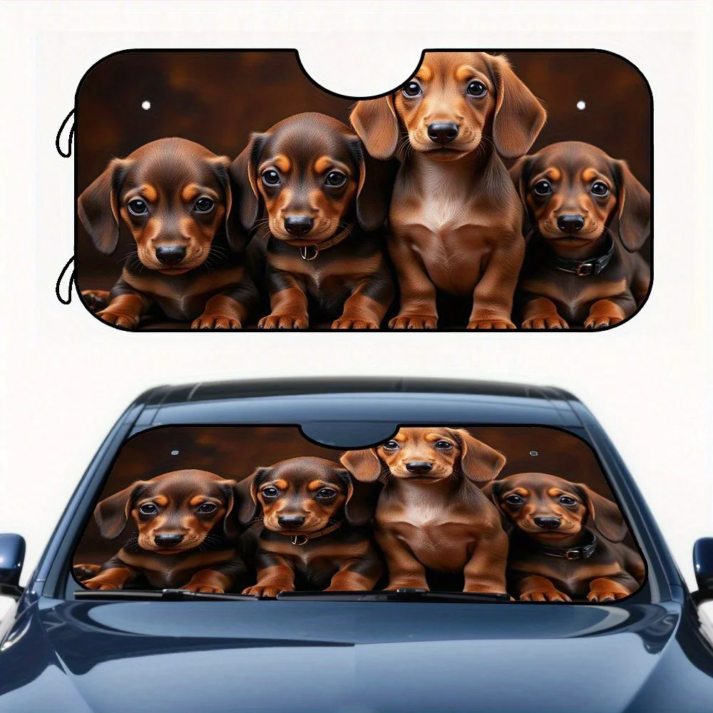 

1 шт., солнцезащитный козырек на окно автомобиля с семейным портретом таксы — дизайн с милым щенком с 6 собаками, подходит для всех транспортных средств, термостойкий и УФ-при