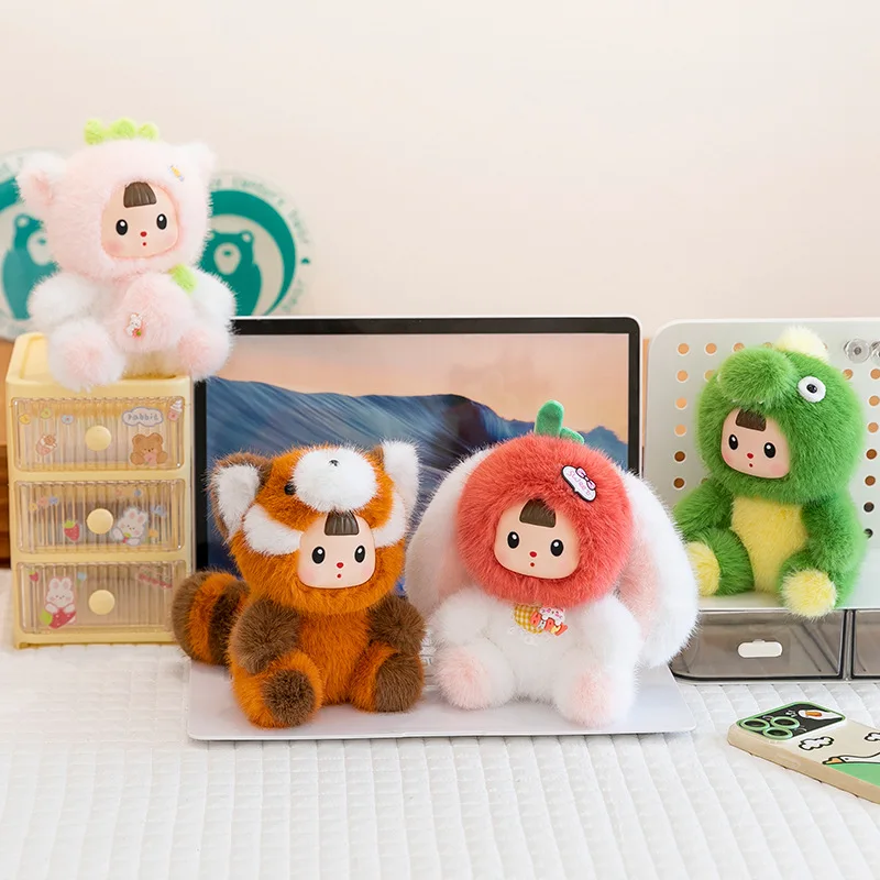 

17cm Animal Strawberry Cat Doll Dinosaur Tomato Rabbit Plush Toy Cartoon Soft Raccoon Plush Doll Cute