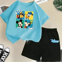 Disney Summer Kids Mickey & Pluto Printed crew Neck T-shirt + Shorts set for boys and girls 2-12 years old teen basic set