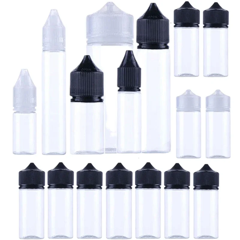 5Pcs Mini 10ml-120ml Empty Clear Plastic Dropper Bottles  with Long Tip Stopper & Childproof Caps Vape Travel Sample Containers