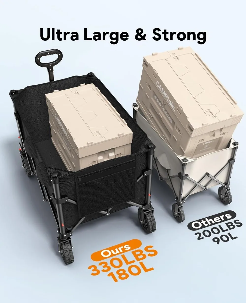 Wózek składany o udźwigu 150 kg, koła terenowe z hamulcami do kempingu, zakupów i sportów