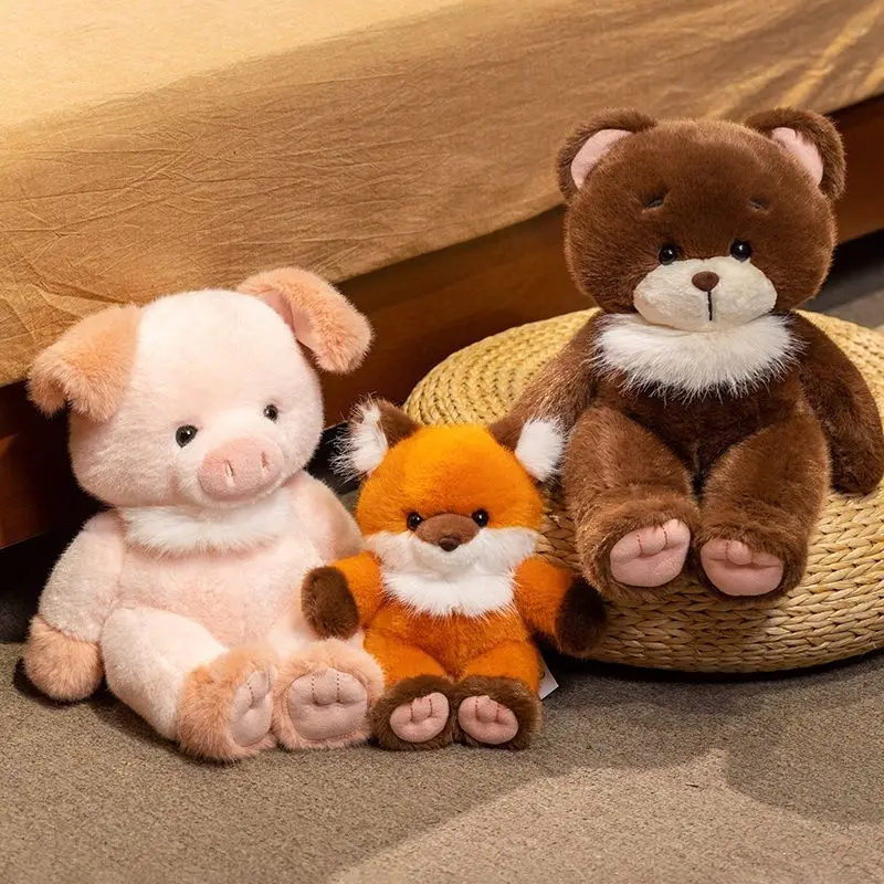 

Soft Lovely Appease Fox Bear Piggy Plush Doll Cozy Fluffy Cartoon Stuffed Animal Pillow for Kids Accompany Toys Birthday Gift