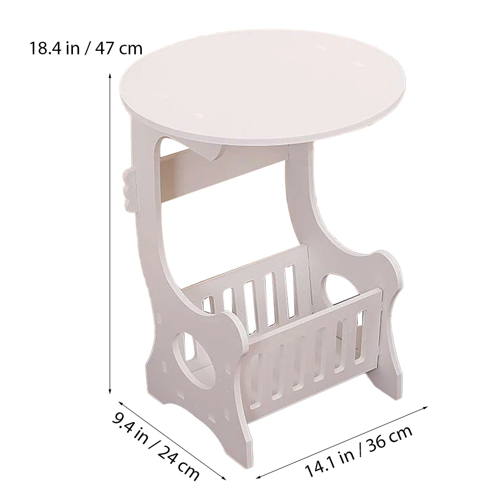 

Mini Coffee Table White Small Modern Round Sofa Side Table with Magazine Rack Storage Pocket for Living Room Bedroom Balcony