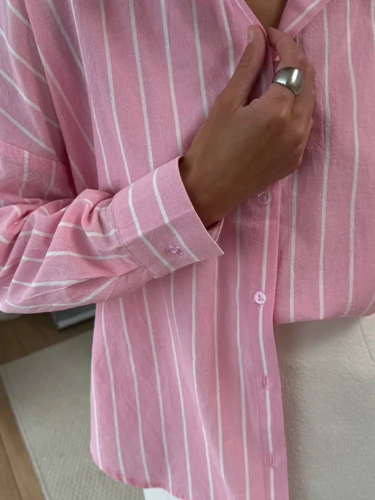2025 summer striped shirt for women's clothing with a lazy and long sleeved design, hot selling breathable cardigan - Image 6