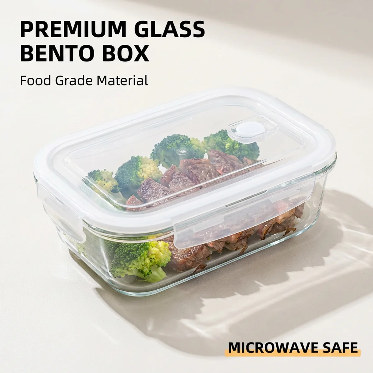 White Glass Bento Box,High Borosilicate Food Storage Container, Microwave Safe Lunch Box for Work, School, Picnic