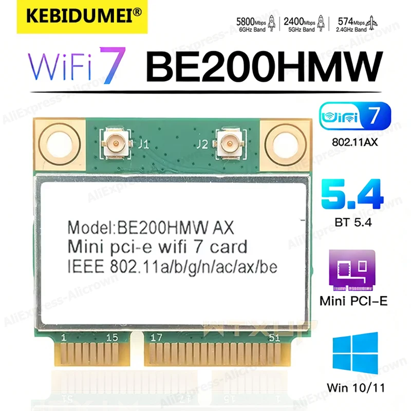 

KEBIDUMEI BE200 WiFi 7 Mini PCI-E WiFi-карта BE200HMW, беспроводная сетевая карта, Bluetooth 5.4, трехдиапазонный адаптер 2,4G/5G/6 ГГц, 8774 Мбит/с