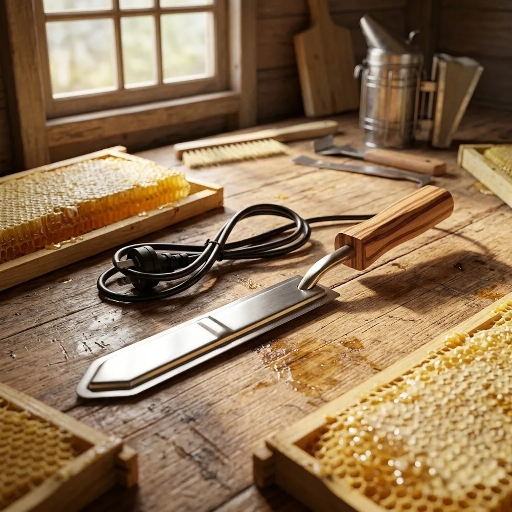 Stainless Steel Uncapper Electric Honey Uncapper Insulated Wood Handle Ergonomic Grip Design Efficient Wax Melting