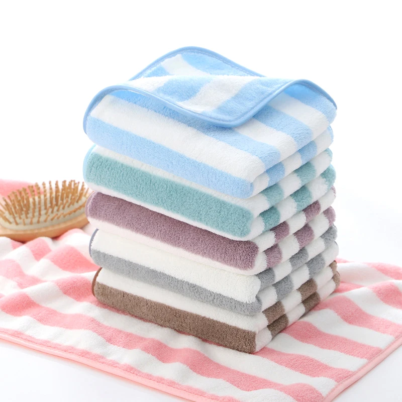 1Pc Striped Coral Towel Household Thickened Face Towel Soft Absorbent Quick Drying Adult Bath Towel Gifts
