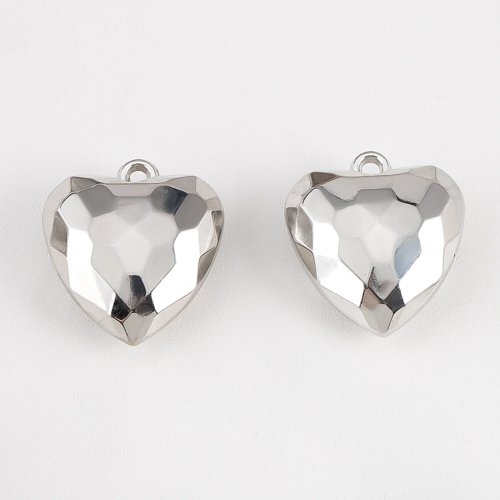 

10pcs CCB Plastic Metallic Faceted Heart Pendant For DIY Versatile Bracelet Necklace Geometric Charm Jewelry Finding Material